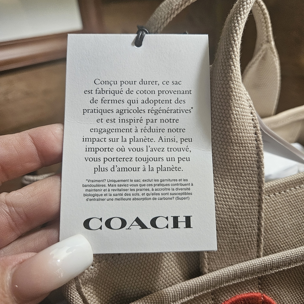 Coach Beige Canvas Tote Bag with Rainbow Accents With Straps - Picture 13 of 14